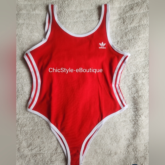 Adidas Adicolor 3-Stripes Bodysuit In Better Scarlet BNWT - Picture 3 of 10